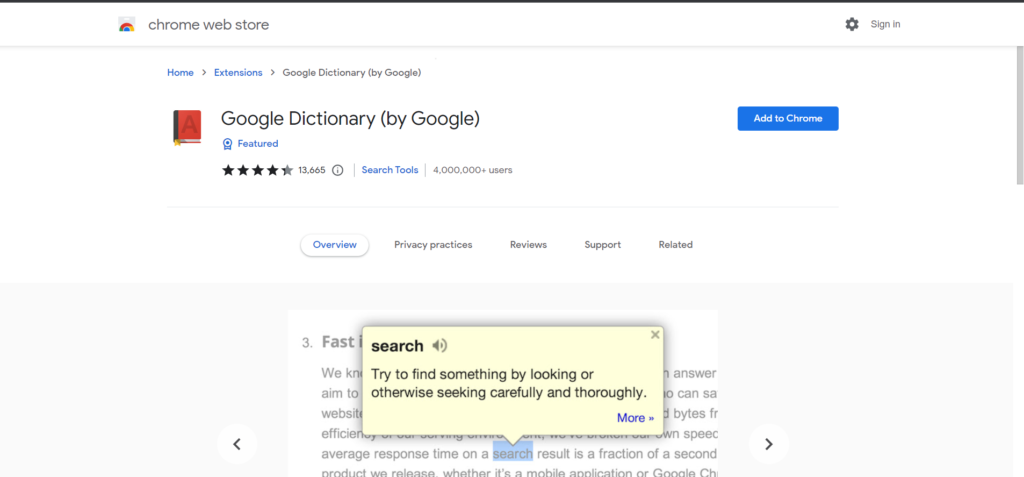Google Dictionary Chrome Extension