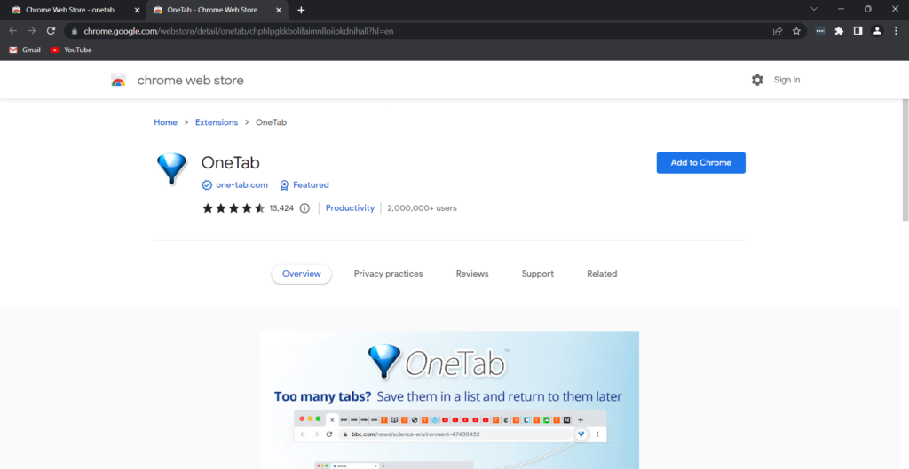 OneTab Chrome Extension