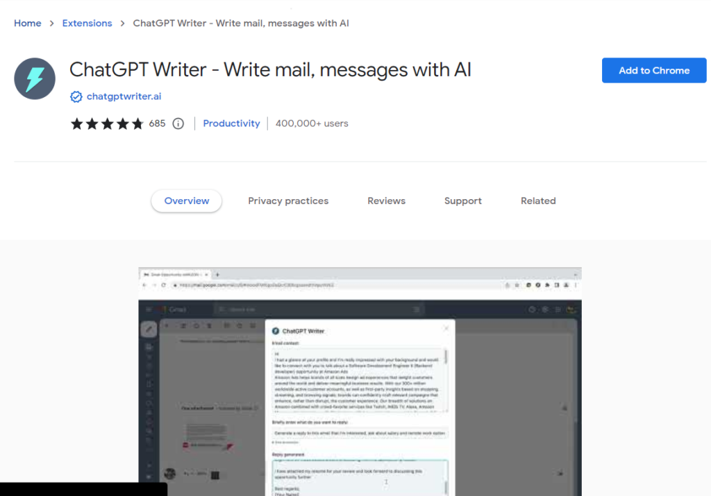 ChatGPT Writer Write mail, messages with AI