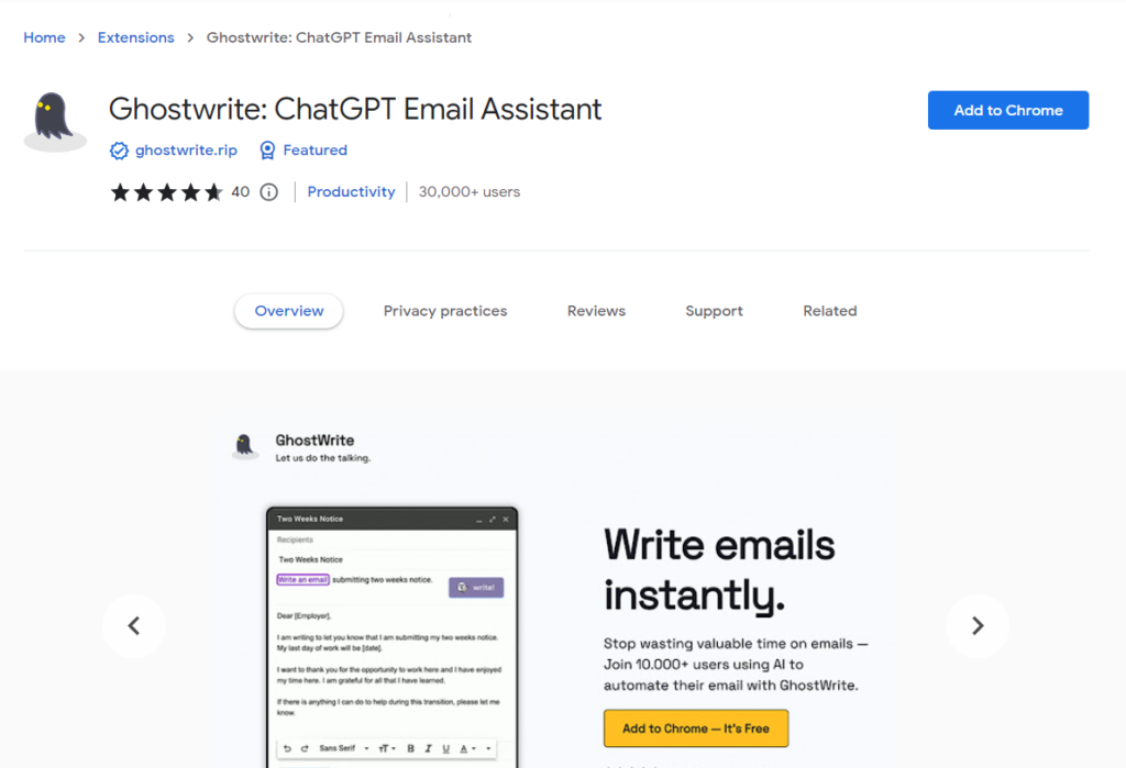 Ghostwrite ChatGPT Email Assistant